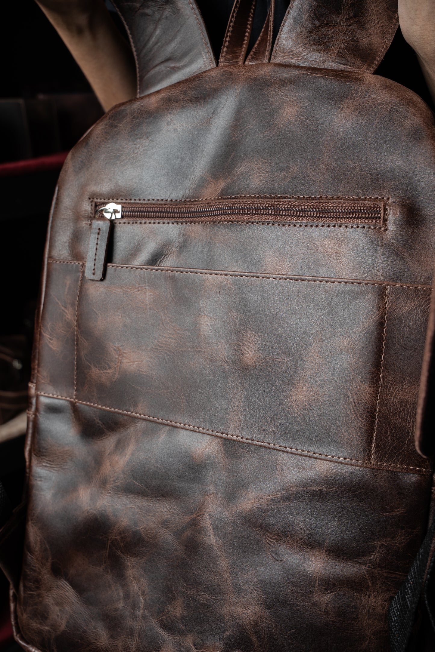 Mochila Cuero Marron Oscuro Vintage
