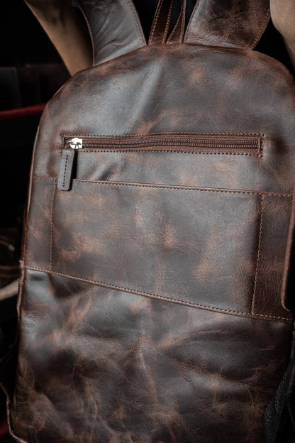 Mochila Cuero Marron Oscuro Vintage