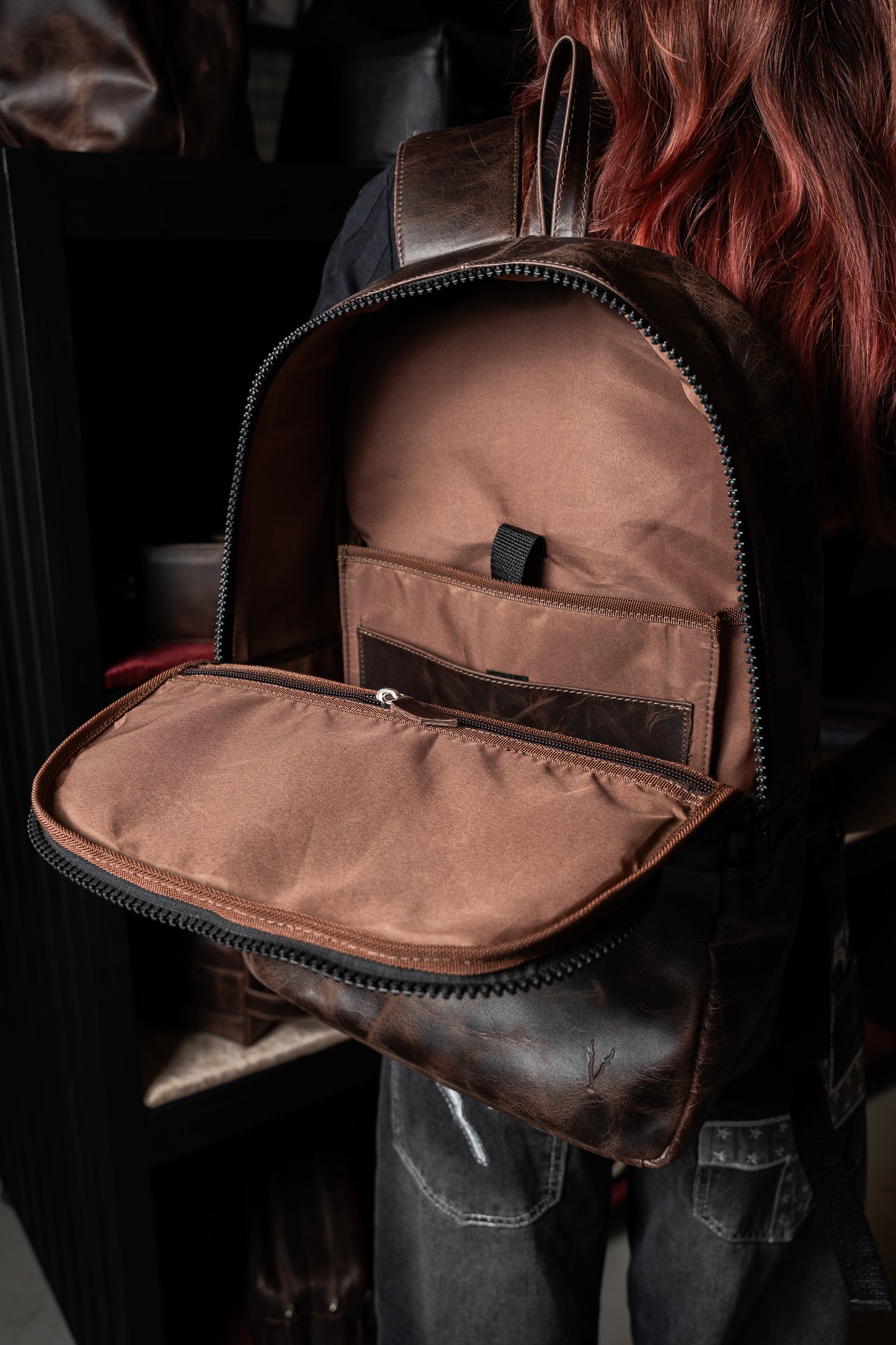 Mochila Cuero Marron Oscuro Vintage