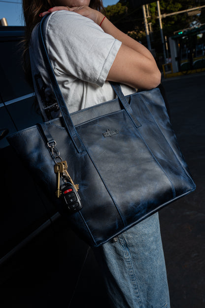 Cartera Tote Azul Vintage