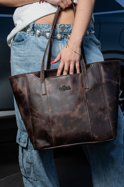 Cartera Tote Marron Oscuro Vintage
