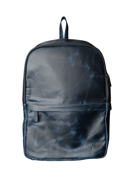 Mochila Cuero Azul Vintage