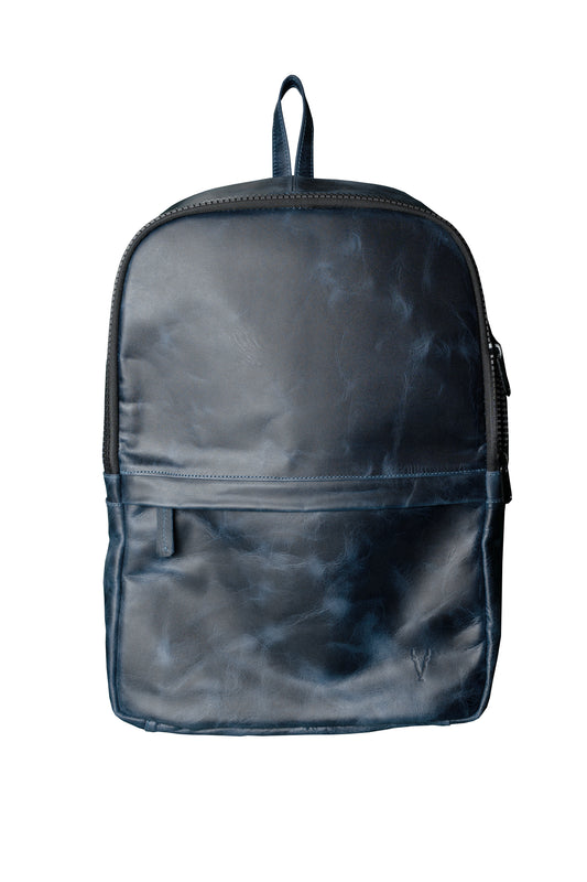 Mochila Cuero Azul Vintage