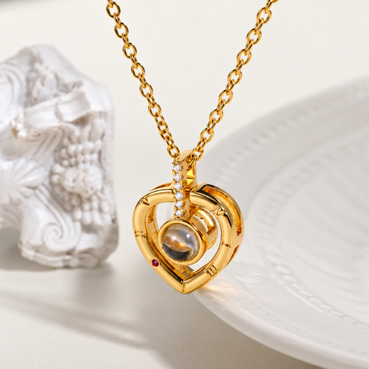 Nueva Cadena Fina con Dije Corazon Te amo en 100 Idiomas Oro18K