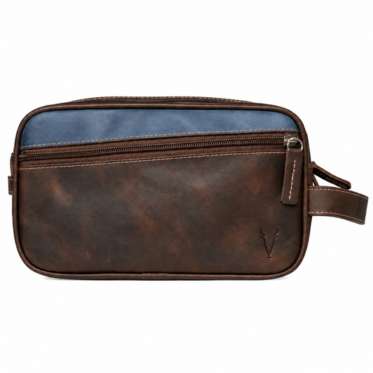 Neceser Doble Marron Oscuro Vintage interior Azul Mate