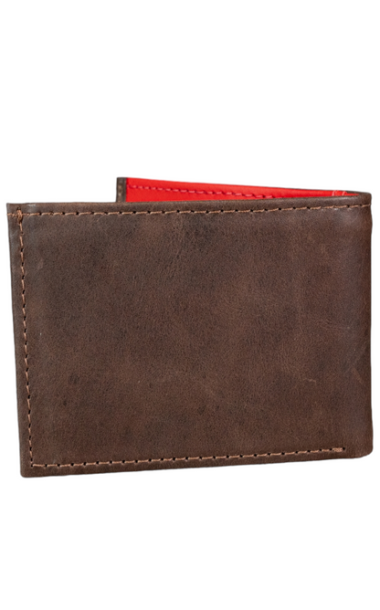 Billetera Compacta Marron Oscuro Vintage Interior Rojo Ferrari