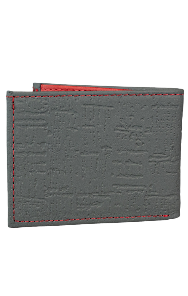 Billetera Compacta Gris Egipcio interior Rojo Vintage