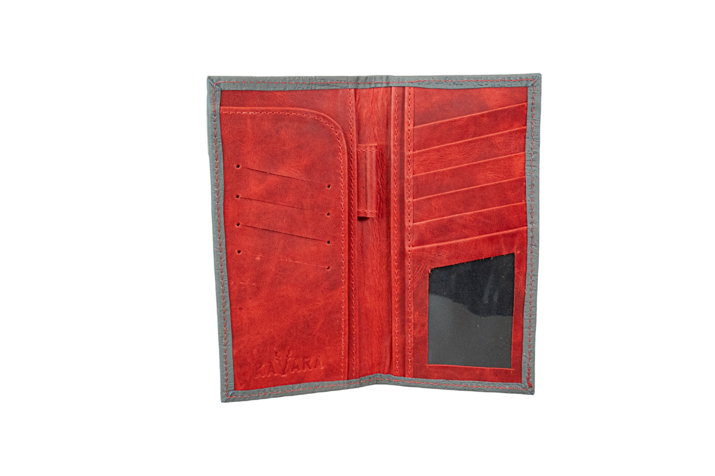 Billetera Larga Gris Egipcio interior Rojo Vintage